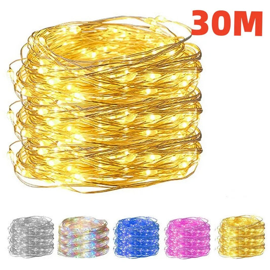 10/20/30M USB LED String Lights Copper Silver Wire Garland Light Waterproof Fairy Lights