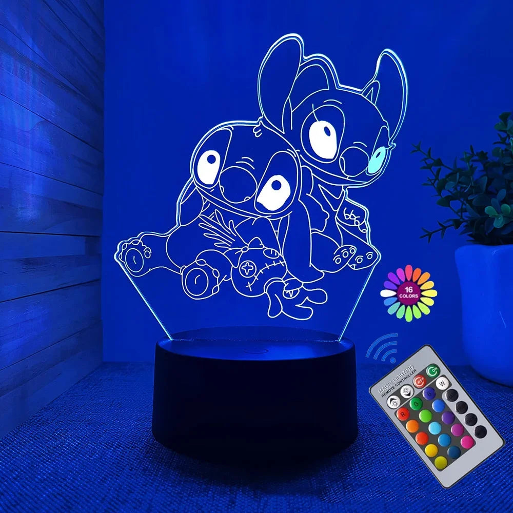 3D Illusion Stitch Night Light with Remote Control and Smart Touch Room Decor Lamp