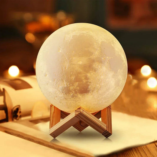 8cm Moon Lamp LED Night Light Battery Powered With Stand Starry Lamp Bedroom