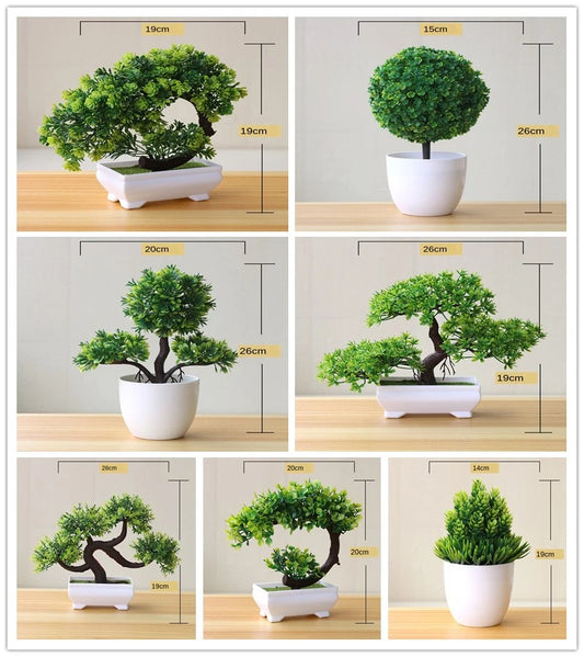 Artificial Plants Potted Bonsai Green Small Tree Plants Fake Flowers Potted Ornaments for Home Garden