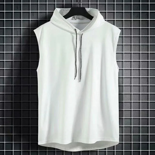 Ice Silk Summer Muscle Hoodie Vest Sleeveless Bodybuilding Gym Workout Fitness Shirt