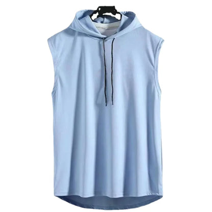 Ice Silk Summer Muscle Hoodie Vest Sleeveless Bodybuilding Gym Workout Fitness Shirt