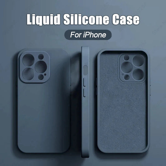 Luxury Original Liquid Silicone Case For iPhone 15 14 13 12 11 Pro Max Plus Soft Cases